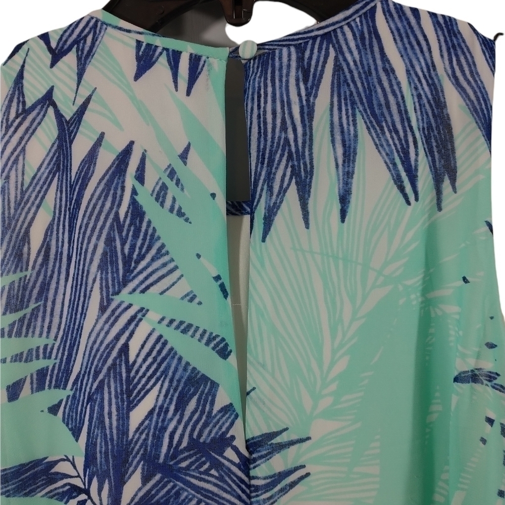 Calvin Klein Sleeveless Trapeze Dress Blue Palm Print Sz 4 - Picture 4 of 15
